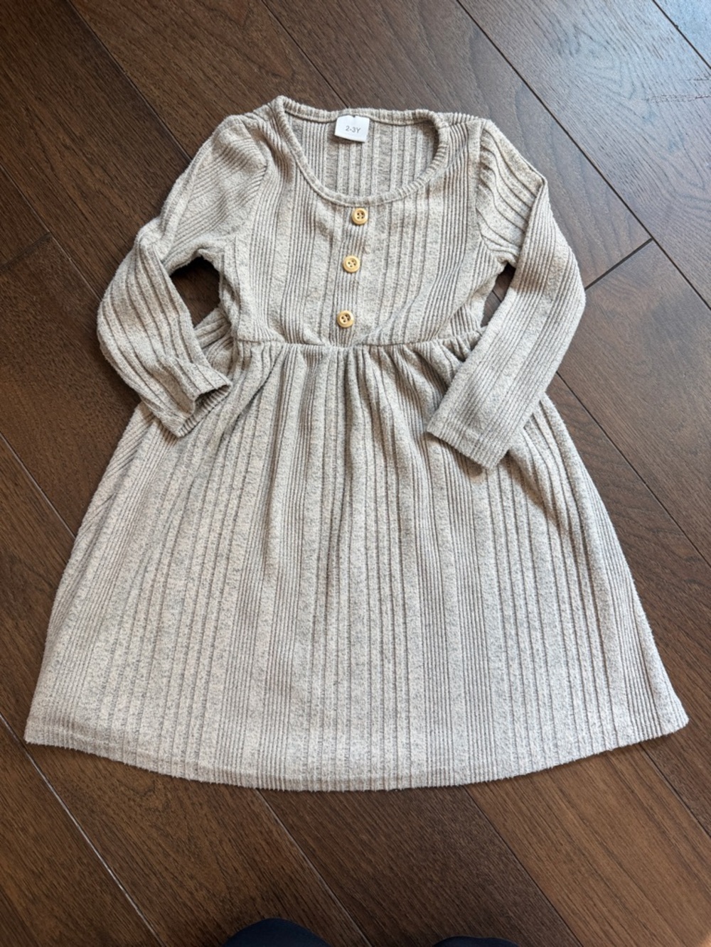 Girls Ribbed Long-Sleeve Dress in Cream Size 2-3 Years - C19-036